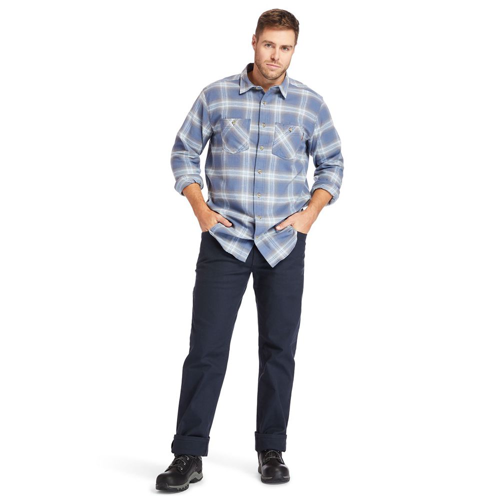 Timberland Πουκαμισα Ανδρικα Μπλε - Pro® Big & Tall Woodfort Flex Flannel Work - Greece 7058324-OG